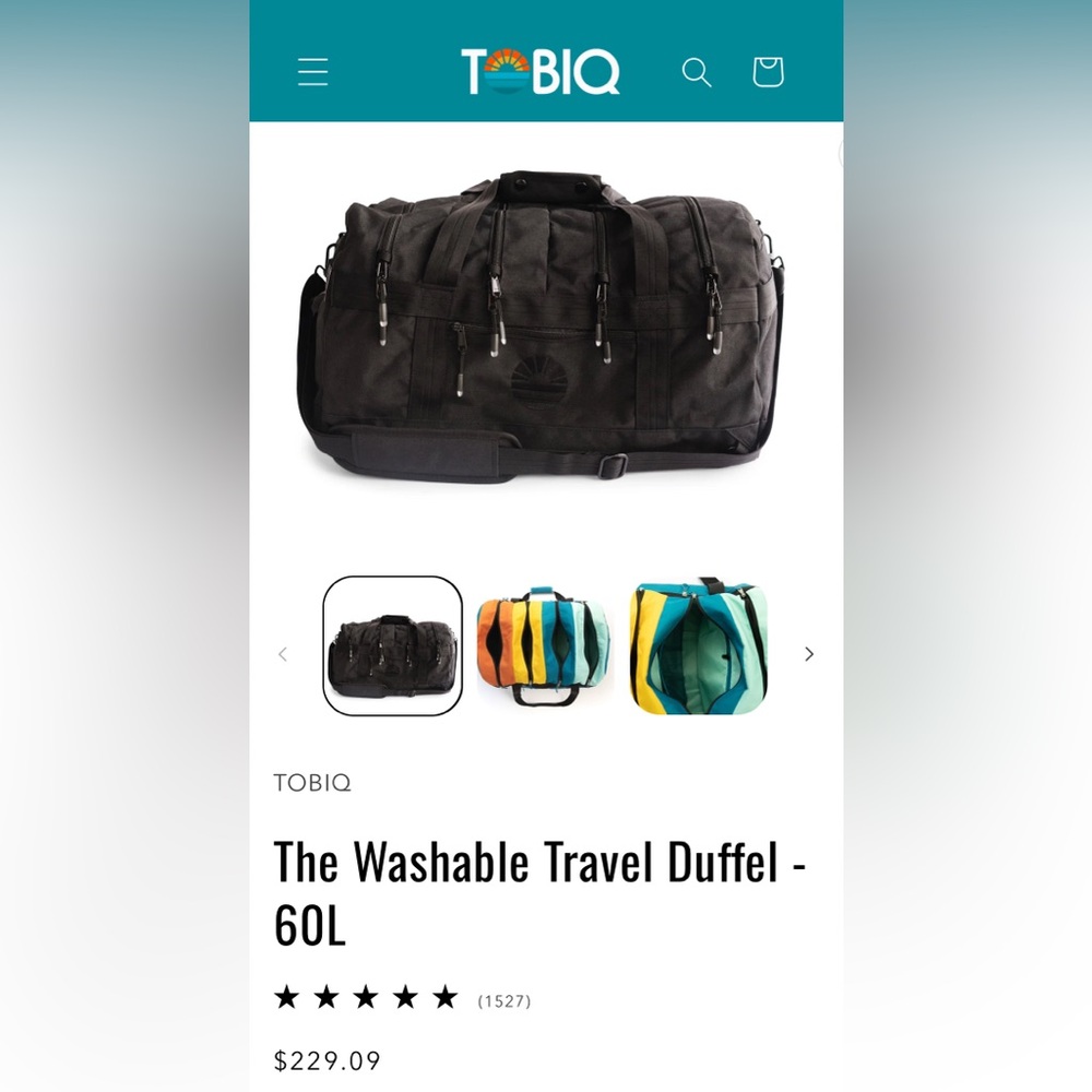 Tobiq 60L travel bag in midnight.